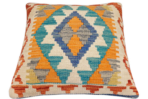 handmade Traditional Pillow Blue Rust Hand-Woven SQUARE 100% WOOL Hand woven turkish pillow2 x 2