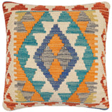 handmade Traditional Pillow Blue Rust Hand-Woven SQUARE 100% WOOL Hand woven turkish pillow2' x 2'