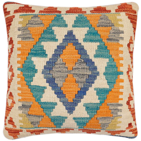 handmade Traditional Pillow Blue Rust Hand-Woven SQUARE 100% WOOL Hand woven turkish pillow2 x 2