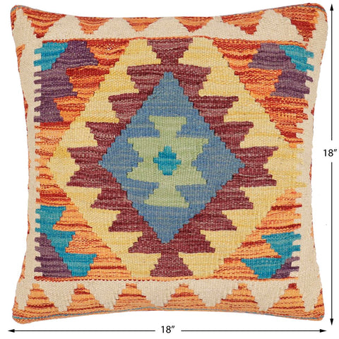 handmade Traditional Pillow Rust Blue Hand-Woven SQUARE 100% WOOL Hand woven turkish pillow2 x 2