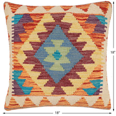 handmade Traditional Pillow Rust Blue Hand-Woven SQUARE 100% WOOL Hand woven turkish pillow2' x 2'