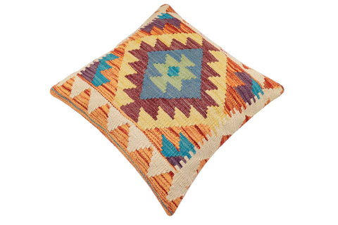 handmade Traditional Pillow Rust Blue Hand-Woven SQUARE 100% WOOL Hand woven turkish pillow2 x 2