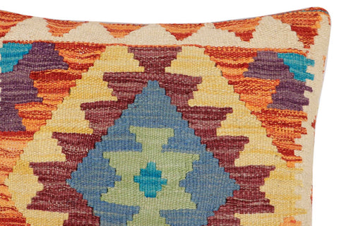 handmade Traditional Pillow Rust Blue Hand-Woven SQUARE 100% WOOL Hand woven turkish pillow2 x 2