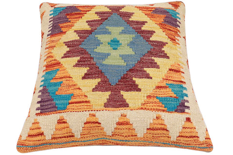 handmade Traditional Pillow Rust Blue Hand-Woven SQUARE 100% WOOL Hand woven turkish pillow2 x 2