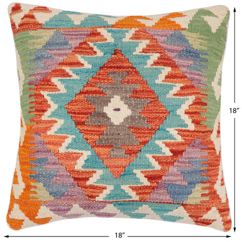 handmade Traditional Pillow Rust Blue Hand-Woven SQUARE 100% WOOL Hand woven turkish pillow2 x 2