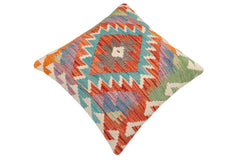 handmade Traditional Pillow Rust Blue Hand-Woven SQUARE 100% WOOL Hand woven turkish pillow2' x 2'