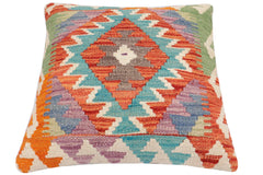 handmade Traditional Pillow Rust Blue Hand-Woven SQUARE 100% WOOL Hand woven turkish pillow2' x 2'