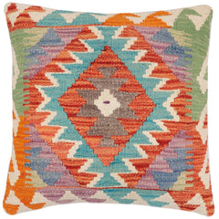 handmade Traditional Pillow Rust Blue Hand-Woven SQUARE 100% WOOL Hand woven turkish pillow2' x 2'