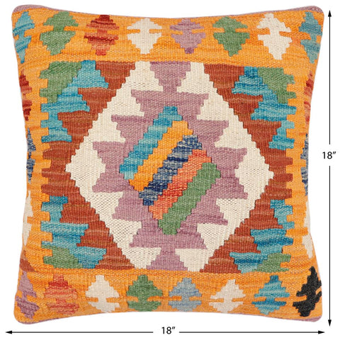 handmade Traditional Pillow Blue Orange Hand-Woven SQUARE 100% WOOL Hand woven turkish pillow2 x 2