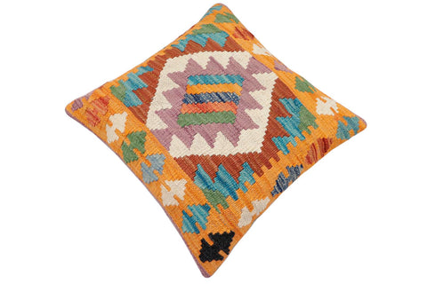 handmade Traditional Pillow Blue Orange Hand-Woven SQUARE 100% WOOL Hand woven turkish pillow2 x 2