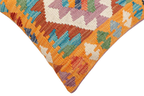 handmade Traditional Pillow Blue Orange Hand-Woven SQUARE 100% WOOL Hand woven turkish pillow2 x 2