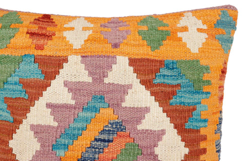 handmade Traditional Pillow Blue Orange Hand-Woven SQUARE 100% WOOL Hand woven turkish pillow2 x 2