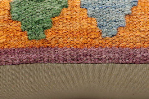 handmade Traditional Pillow Blue Orange Hand-Woven SQUARE 100% WOOL Hand woven turkish pillow2 x 2