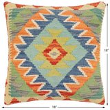 handmade Traditional Pillow Rust Blue Hand-Woven SQUARE 100% WOOL Hand woven turkish pillow2' x 2'
