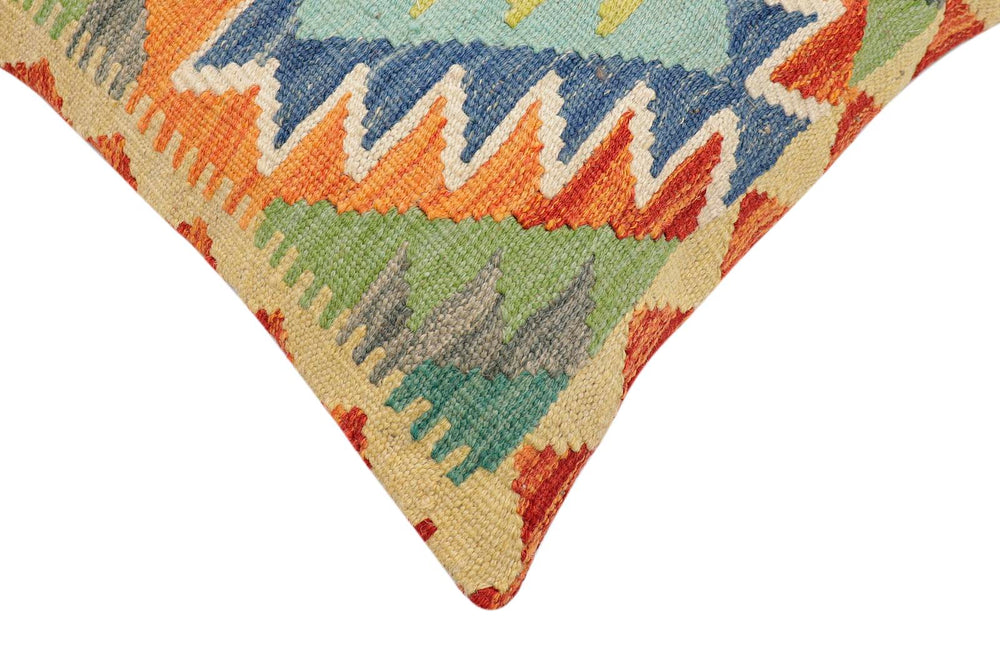 handmade Traditional Pillow Rust Blue Hand-Woven SQUARE 100% WOOL Hand woven turkish pillow2' x 2'