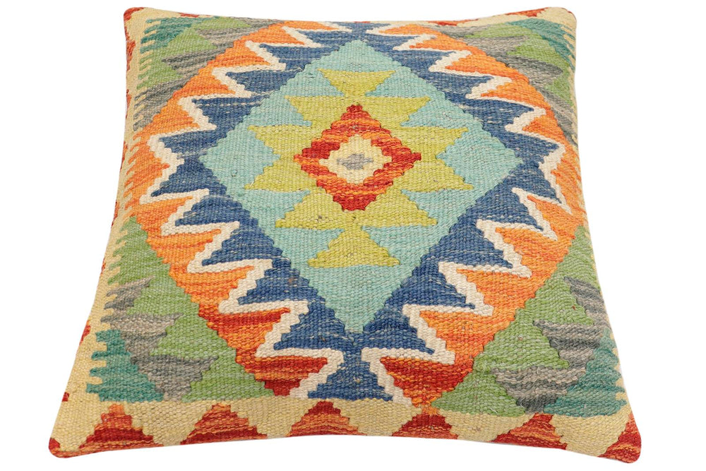 handmade Traditional Pillow Rust Blue Hand-Woven SQUARE 100% WOOL Hand woven turkish pillow2' x 2'