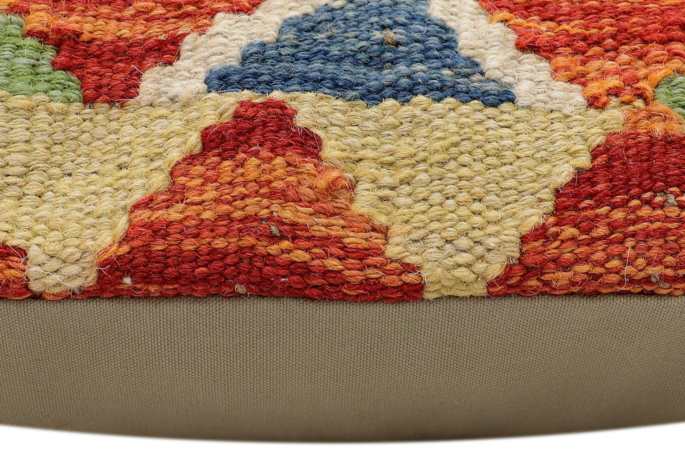 handmade Traditional Pillow Rust Blue Hand-Woven SQUARE 100% WOOL Hand woven turkish pillow2' x 2'