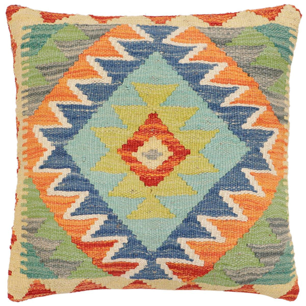 handmade Traditional Pillow Rust Blue Hand-Woven SQUARE 100% WOOL Hand woven turkish pillow2' x 2'