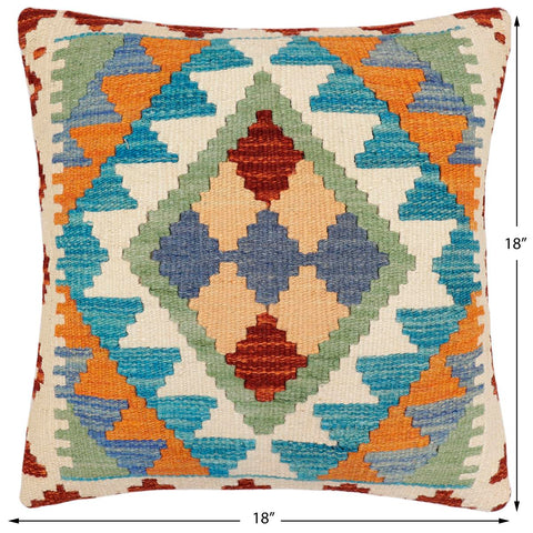 handmade Traditional Pillow Blue Rust Hand-Woven SQUARE 100% WOOL Hand woven turkish pillow2 x 2
