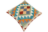 handmade Traditional Pillow Blue Rust Hand-Woven SQUARE 100% WOOL Hand woven turkish pillow2' x 2'