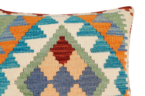 handmade Traditional Pillow Blue Rust Hand-Woven SQUARE 100% WOOL Hand woven turkish pillow2 x 2