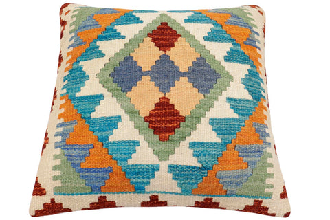 handmade Traditional Pillow Blue Rust Hand-Woven SQUARE 100% WOOL Hand woven turkish pillow2 x 2