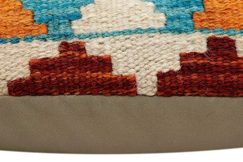 handmade Traditional Pillow Blue Rust Hand-Woven SQUARE 100% WOOL Hand woven turkish pillow2 x 2