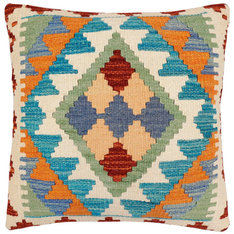 handmade Traditional Pillow Blue Rust Hand-Woven SQUARE 100% WOOL Hand woven turkish pillow2 x 2