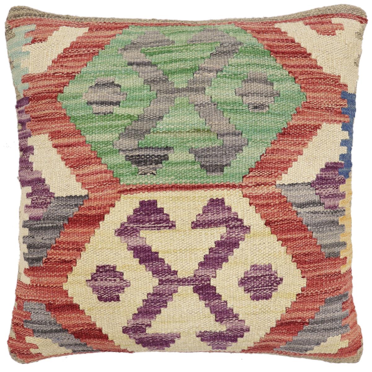 handmade Traditional Pillow Red Gray Hand-Woven SQUARE 100% WOOL Hand woven turkish pillow2 x 2
