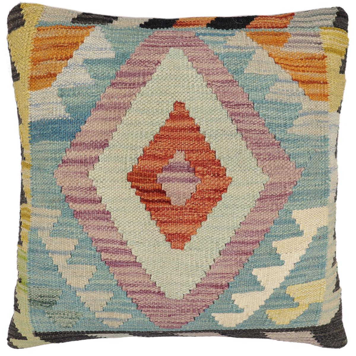 handmade Traditional Pillow Blue Rust Hand-Woven SQUARE 100% WOOL Hand woven turkish pillow2 x 2