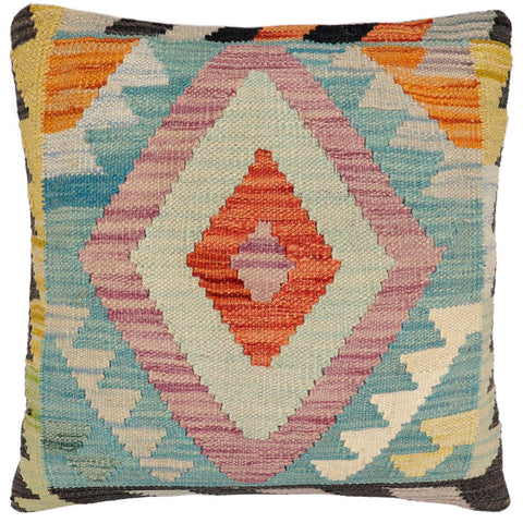 handmade Traditional Pillow Blue Rust Hand-Woven SQUARE 100% WOOL Hand woven turkish pillow2 x 2