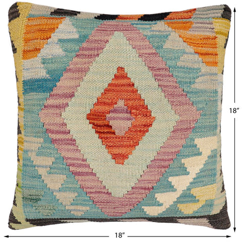handmade Traditional Pillow Blue Rust Hand-Woven SQUARE 100% WOOL Hand woven turkish pillow2 x 2
