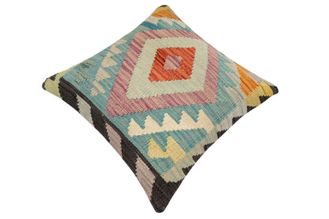 handmade Traditional Pillow Blue Rust Hand-Woven SQUARE 100% WOOL Hand woven turkish pillow2 x 2