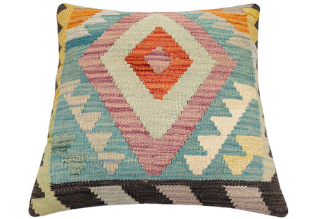handmade Traditional Pillow Blue Rust Hand-Woven SQUARE 100% WOOL Hand woven turkish pillow2 x 2