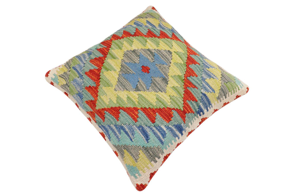 handmade Traditional Pillow Rust Blue Hand-Woven SQUARE 100% WOOL Hand woven turkish pillow2' x 2'