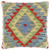 handmade Traditional Pillow Rust Blue Hand-Woven SQUARE 100% WOOL Hand woven turkish pillow2' x 2'
