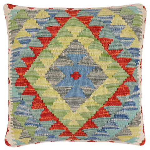 handmade Traditional Pillow Rust Blue Hand-Woven SQUARE 100% WOOL Hand woven turkish pillow2 x 2