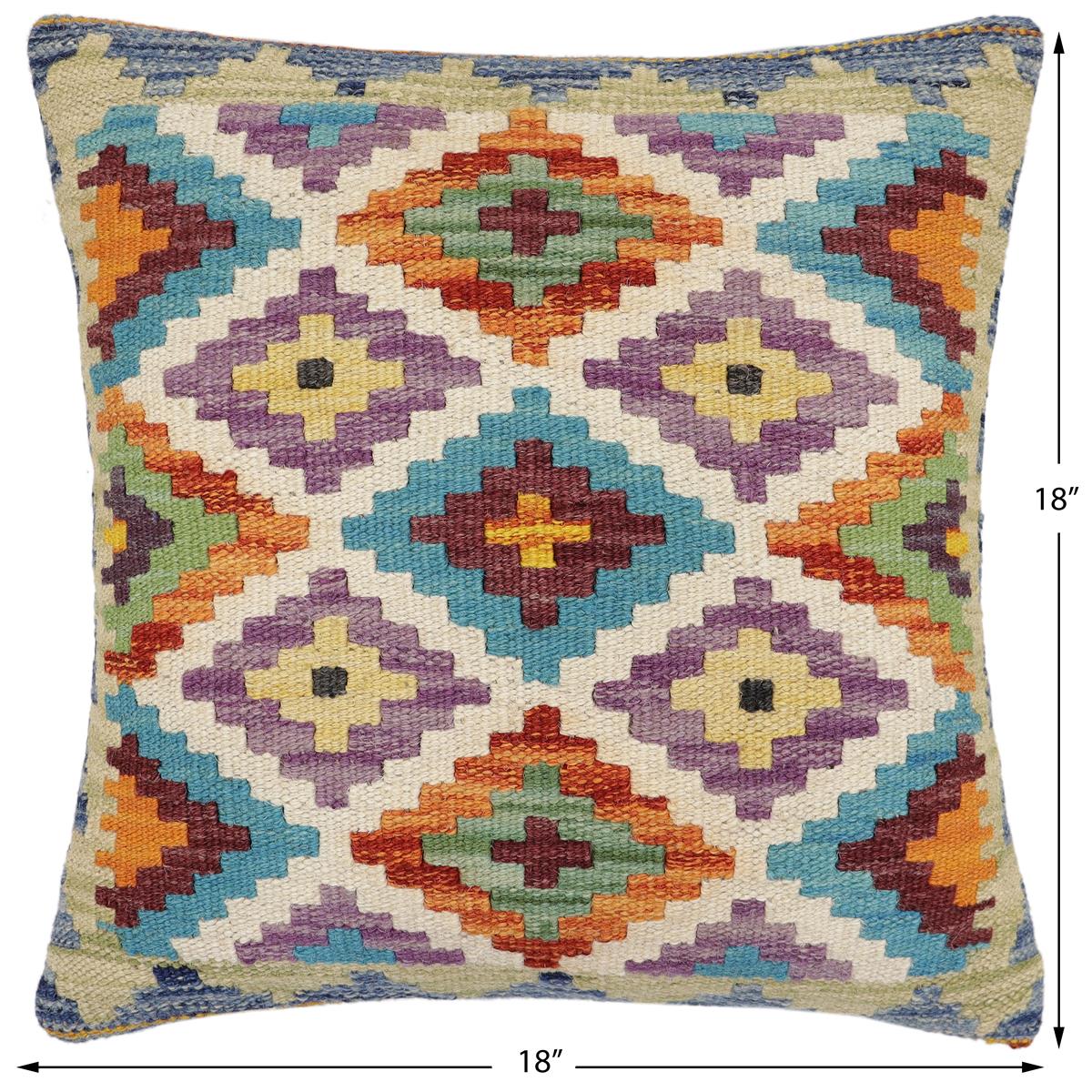 handmade Traditional Pillow Rust Blue Hand-Woven SQUARE 100% WOOL Hand woven turkish pillow2' x 2'