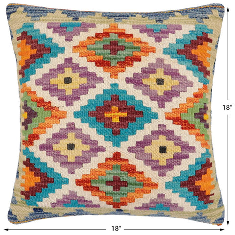 handmade Traditional Pillow Rust Blue Hand-Woven SQUARE 100% WOOL Hand woven turkish pillow2 x 2