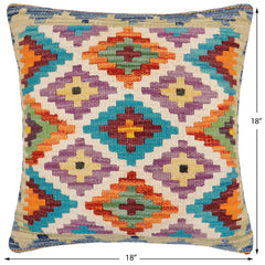 handmade Traditional Pillow Rust Blue Hand-Woven SQUARE 100% WOOL Hand woven turkish pillow2' x 2'