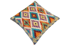 handmade Traditional Pillow Rust Blue Hand-Woven SQUARE 100% WOOL Hand woven turkish pillow2' x 2'