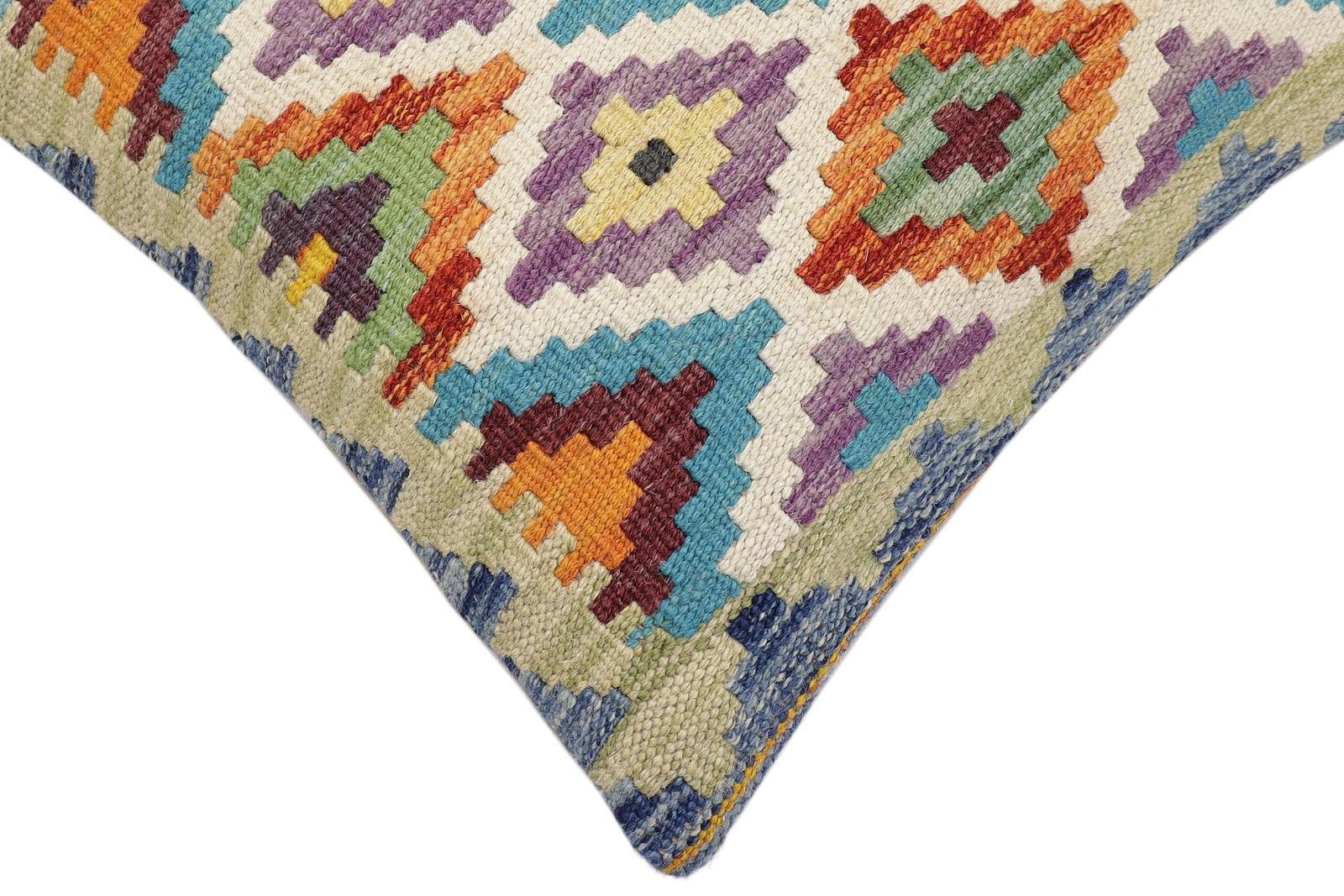 handmade Traditional Pillow Rust Blue Hand-Woven SQUARE 100% WOOL Hand woven turkish pillow2' x 2'