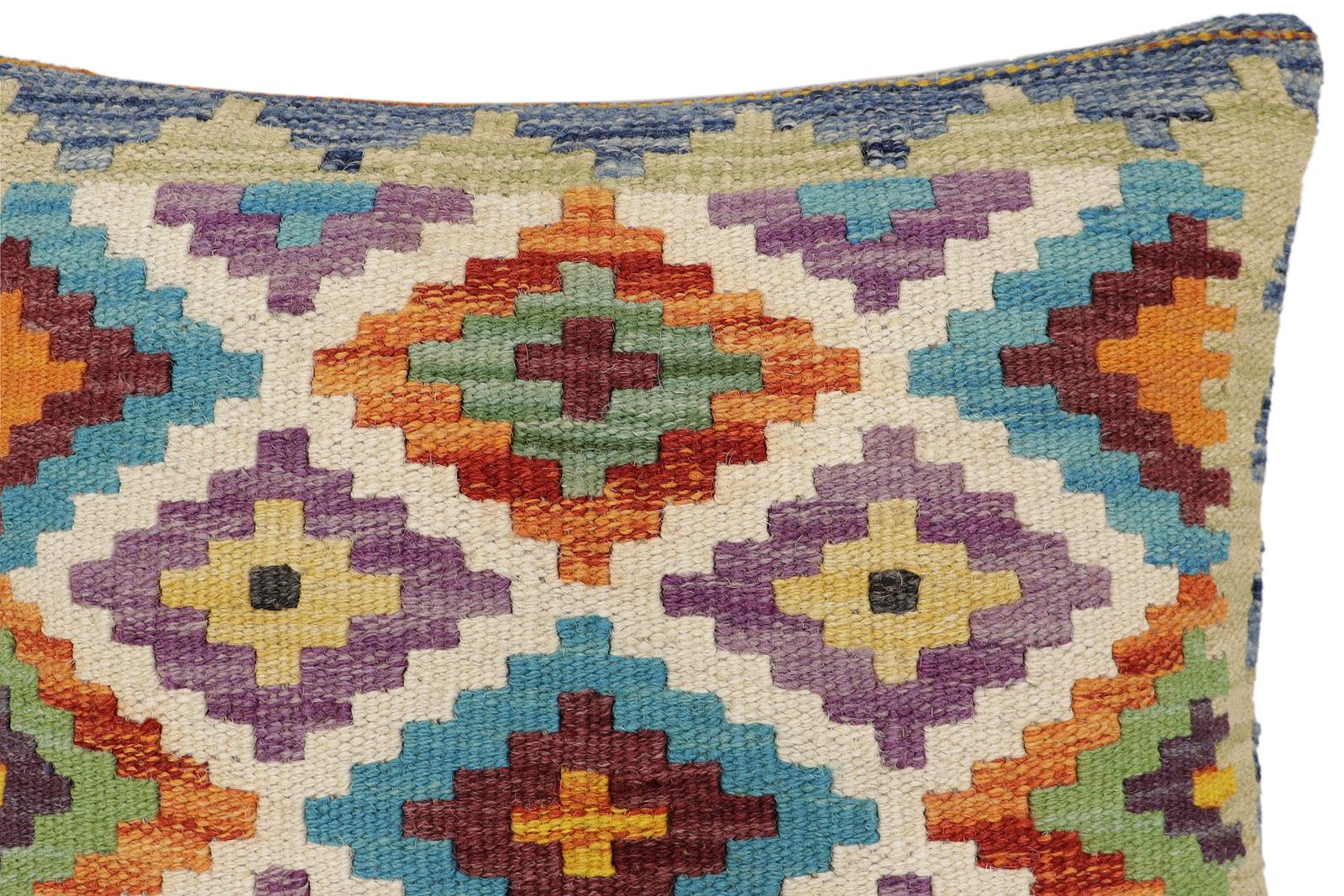 handmade Traditional Pillow Rust Blue Hand-Woven SQUARE 100% WOOL Hand woven turkish pillow2' x 2'