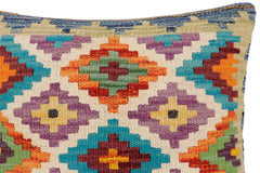 handmade Traditional Pillow Rust Blue Hand-Woven SQUARE 100% WOOL Hand woven turkish pillow2' x 2'