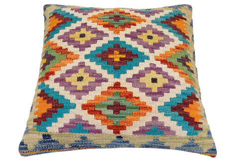 handmade Traditional Pillow Rust Blue Hand-Woven SQUARE 100% WOOL Hand woven turkish pillow2 x 2