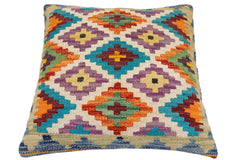 handmade Traditional Pillow Rust Blue Hand-Woven SQUARE 100% WOOL Hand woven turkish pillow2' x 2'