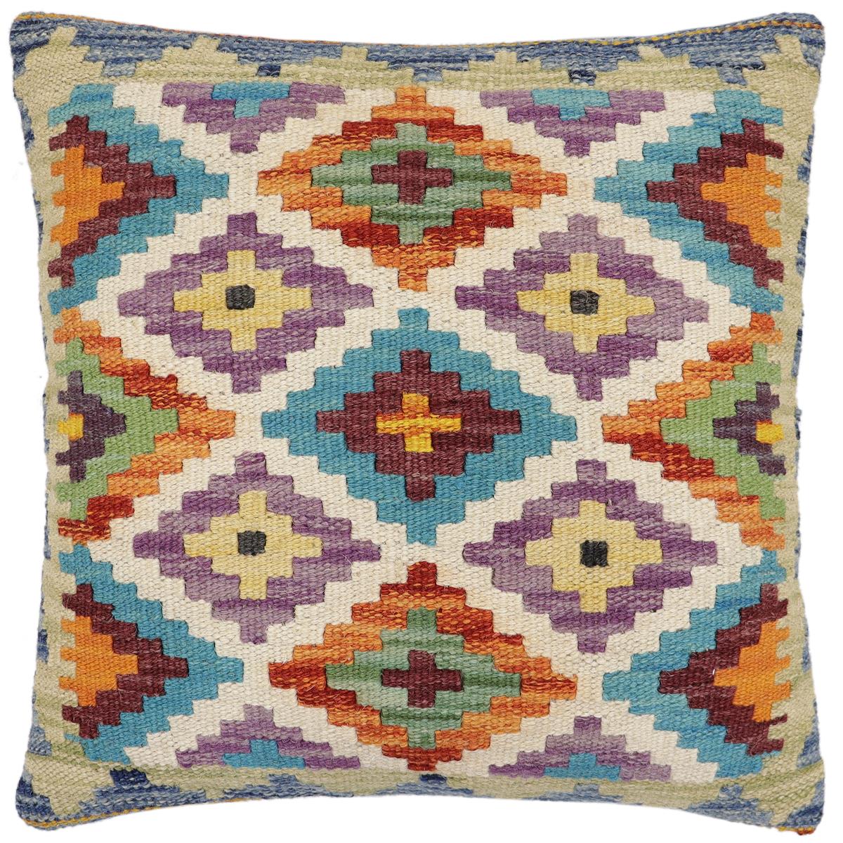 handmade Traditional Pillow Rust Blue Hand-Woven SQUARE 100% WOOL Hand woven turkish pillow2' x 2'