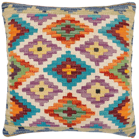 handmade Traditional Pillow Rust Blue Hand-Woven SQUARE 100% WOOL Hand woven turkish pillow2 x 2