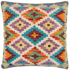 handmade Traditional Pillow Rust Blue Hand-Woven SQUARE 100% WOOL Hand woven turkish pillow2' x 2'