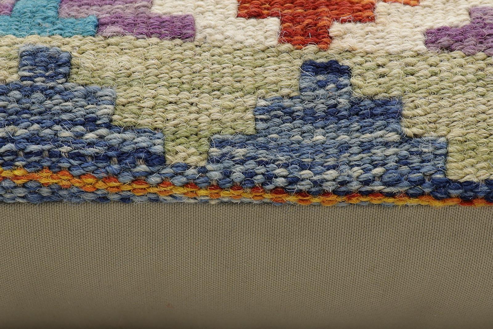 handmade Traditional Pillow Rust Blue Hand-Woven SQUARE 100% WOOL Hand woven turkish pillow2' x 2'